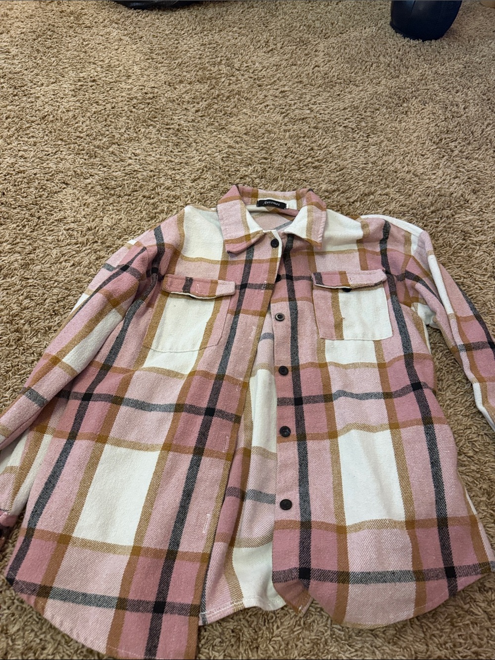 Women's Pink Plaid Button-Up Shacket
